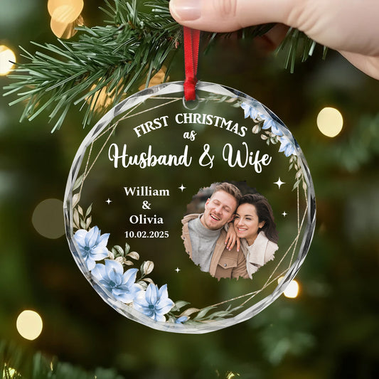 6066OUS2 glass first christmas married ornament_ custom wedding gifts for couples 6066O