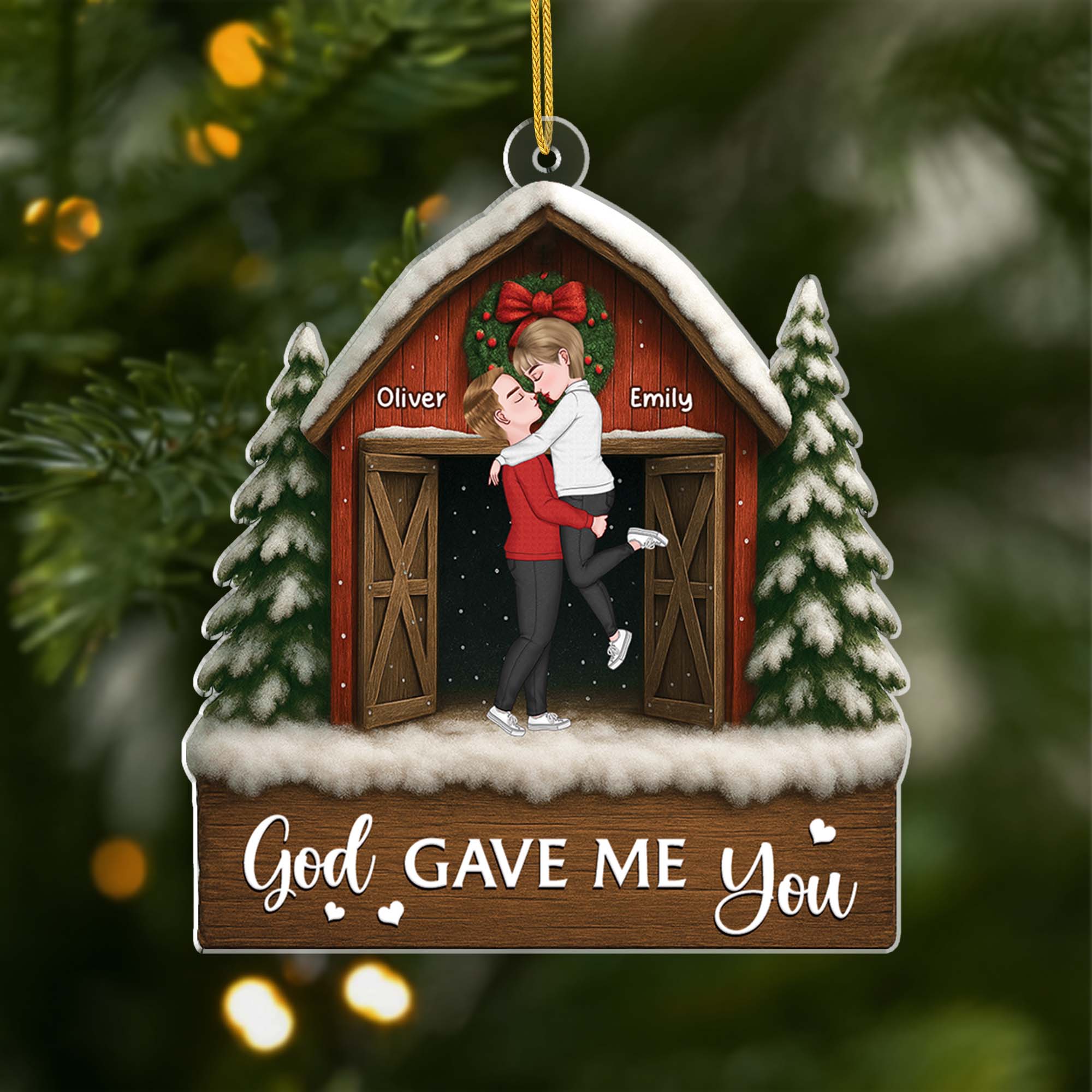6105OUS1 3d printing effect custom acrylic christmas ornaments gifts for couples 6105OKQMG