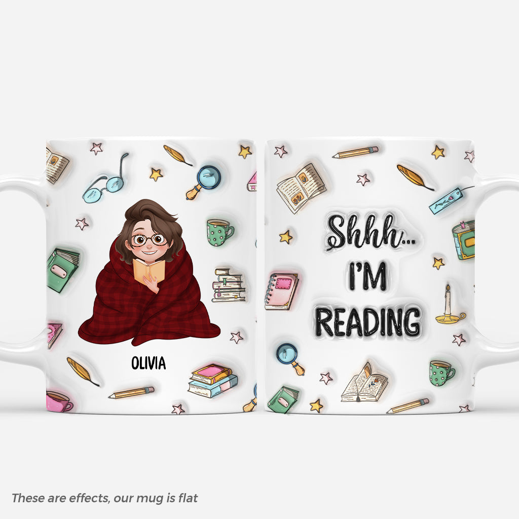 6107MUS1 3d printing effect shhh im reading mug custom gifts for book lovers 6107M3MAA