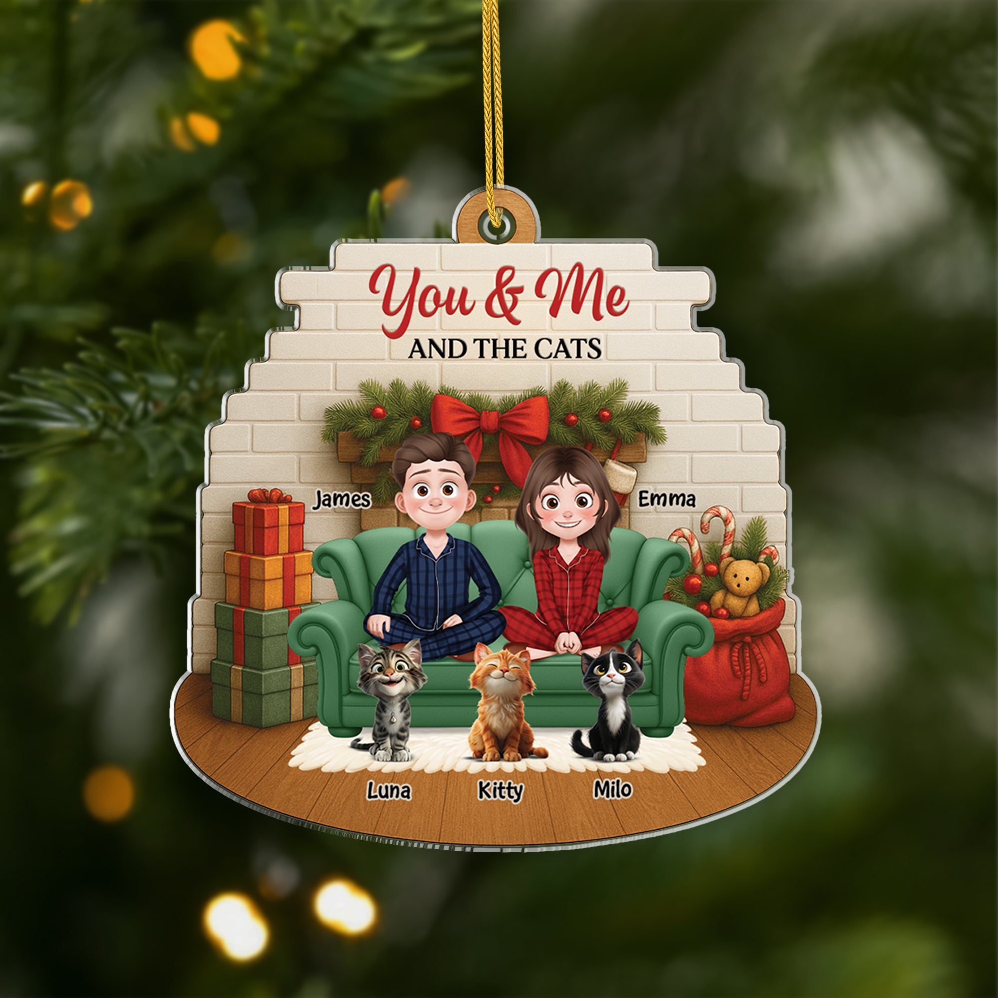 6168OUS1 3d printing effect custom acrylic xmas ornaments gifts for couples with cats 6168OKHCD