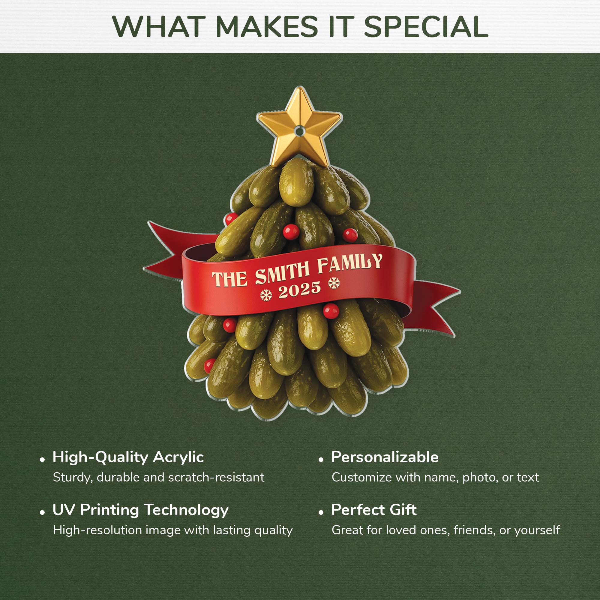 6247OUS4 3d printing effect acrylic christmas pickle ornament custom family gift 6247OKQTI