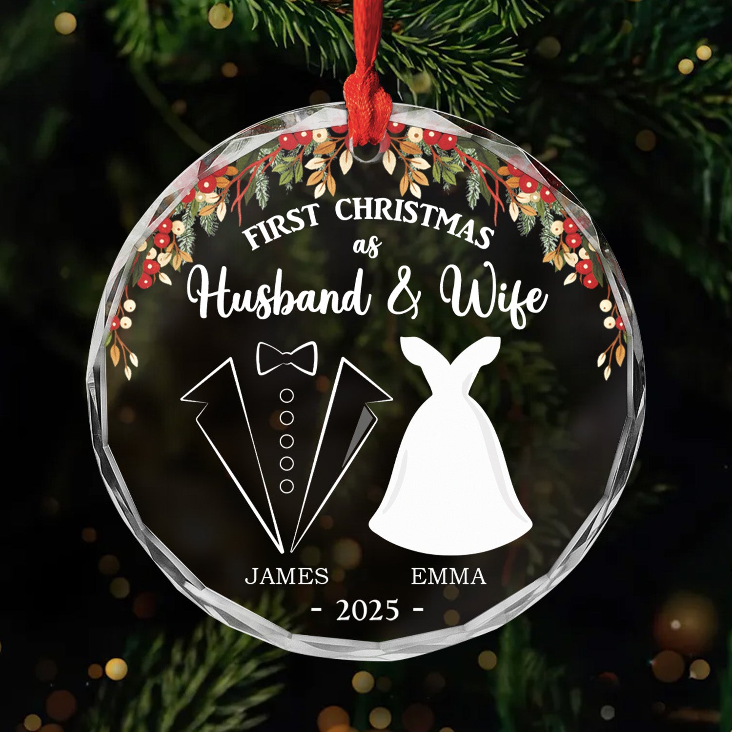 6258OUS1 custom glass couple ornaments first christmas as husband and wife gifts 6258OKT5G