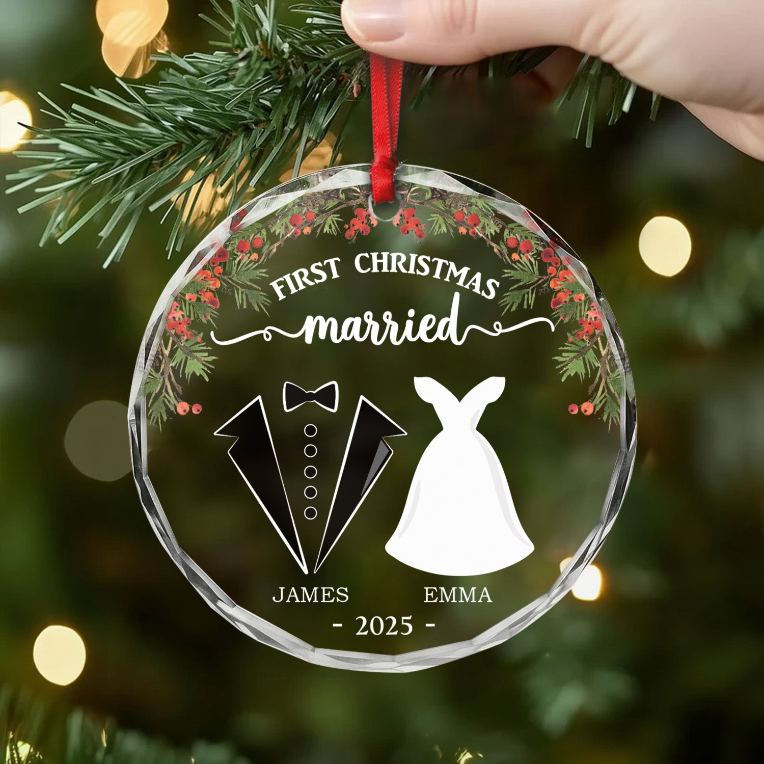 6258OUS2 custom glass couple ornaments first christmas as husband and wife gifts 6258OKT5G