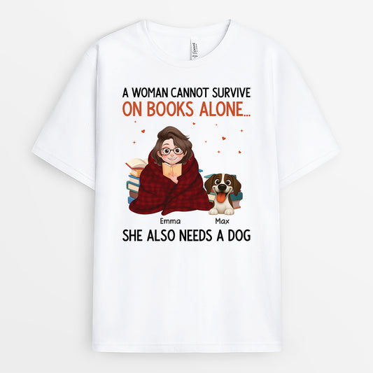 6271AUS1 a woman cannot survive on books alone shirt custom dog lover gifts 6271ATLZC_2