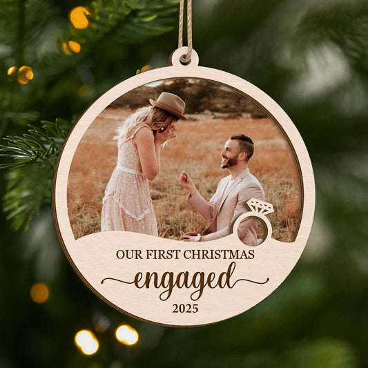 6473OUS1 first christmas engaged ornament custom 2 layered wooden photo ornament for couples 6473OTQWG