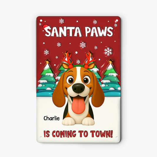 6527EUS1 3d printing effect metal santa paws is coming to town sign custom dog christmas gifts 6527E3KTC