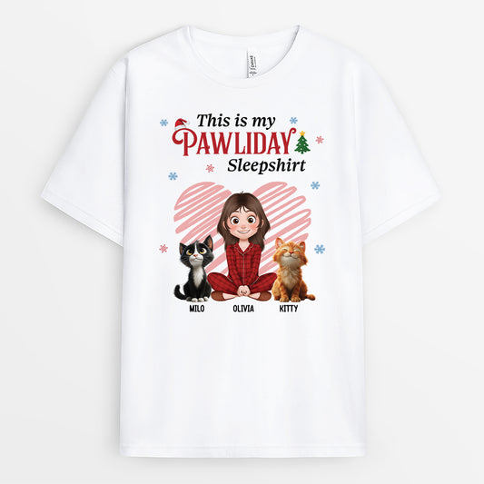 6528AUS1 personalized cat christmas shirt this is my pawliday sleepshirt 6528ATQCD