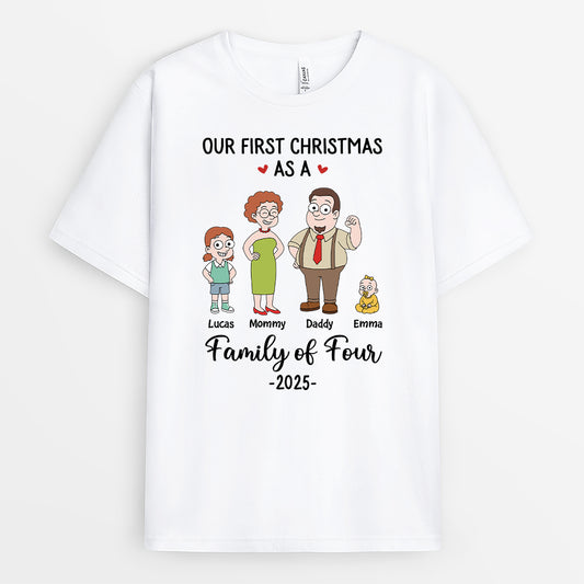 6575AUS1 personalized family t shirts our first christmas as a family of 4_ 6575A3KCI