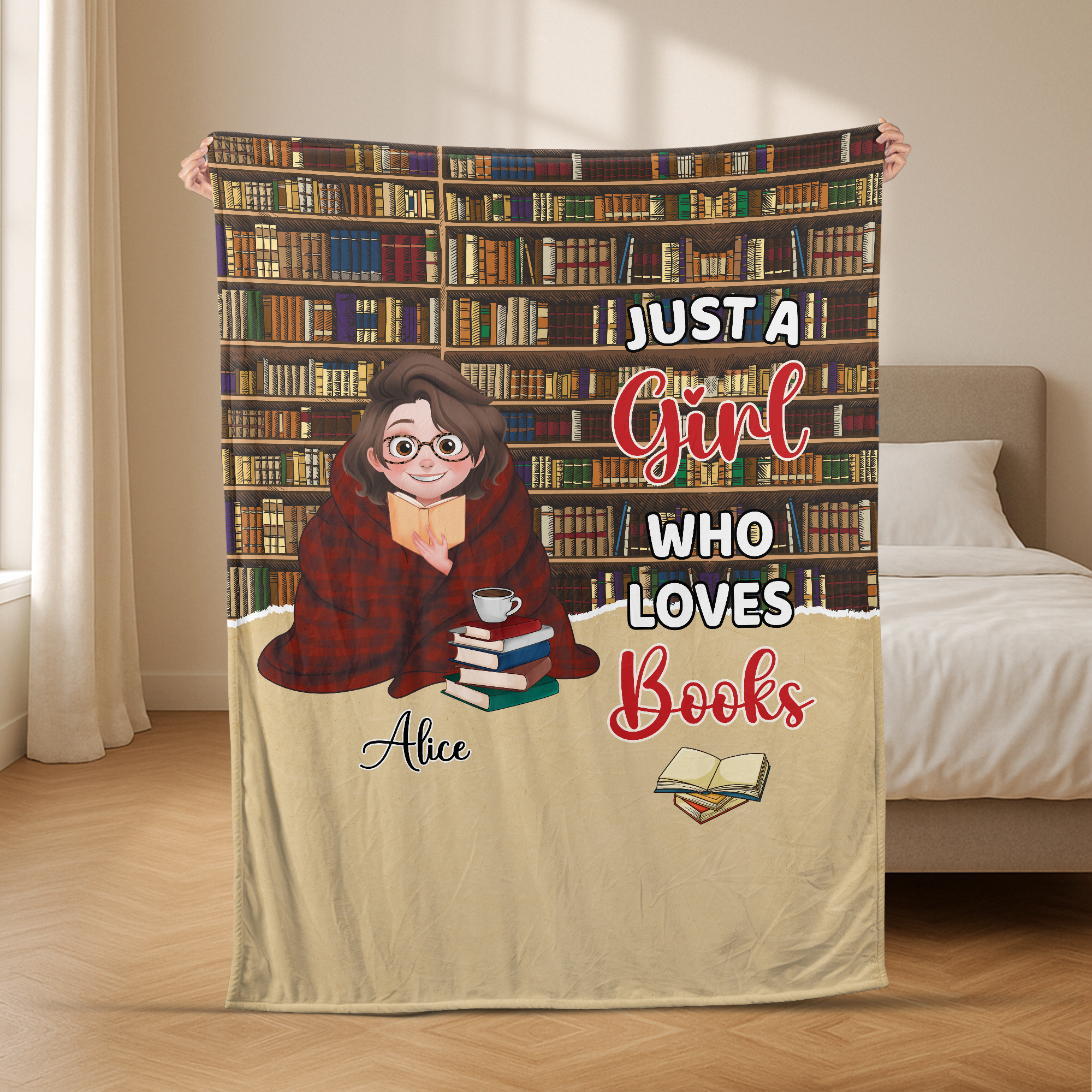 6595BUS2 just a girl who loves books blanket_ custom gifts for book lovers 6595B