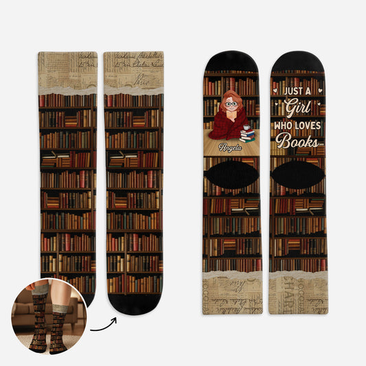 6607JUS1 personalized socks for book lovers just a girl who love books 6607J3QTA
