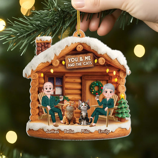 6638OUK2 3d printing effect acrylic couple with cat ornament_ personalized christmas gift 6638OTYAD