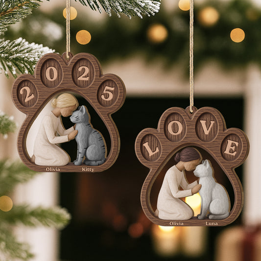 7033OUS2 1 layered wooden cat paw print ornament personalized christmas gift 7033OKQND