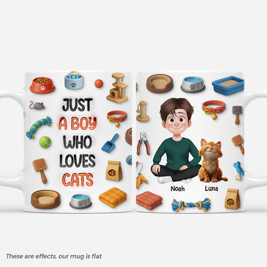 7246MUS1 3d printing effect just a boy who loves cats mug custom cat lover gifts 7246MKVZD