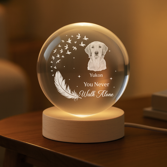 7644LUK2 personalised memorial crystal ball lamp with dogcat photo 7644l3ftd