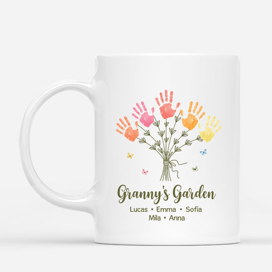 7719MUK1 personalised grannys garden mug with grandkids names for grandmamum 7719m8lca