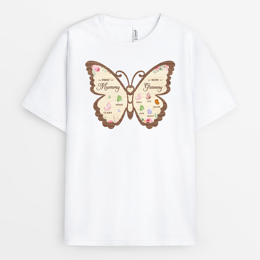 7730AUK1 personalised first mummy now granny butterfly shirt with names 7730asyza