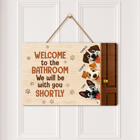 7735QUS2 wooden welcome to the bathroom dog sign custom gifts for dog lovers 7735qtrac