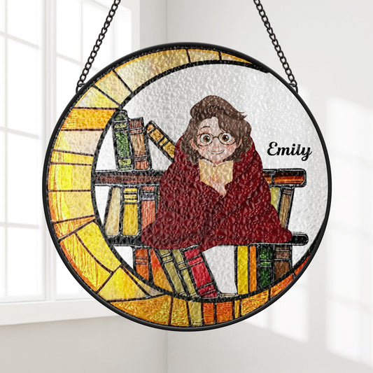 7766UUK1 personalised crescent moon suncatcher for book lovers 7766u6pca