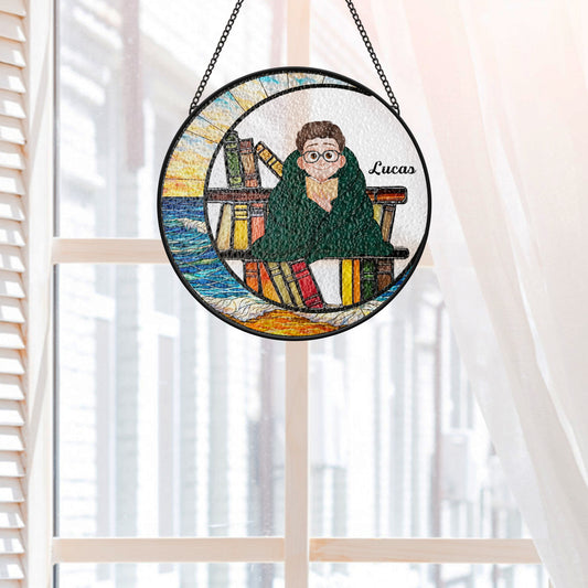 7766UUK2 personalised crescent moon suncatcher for book lovers 7766u6pca