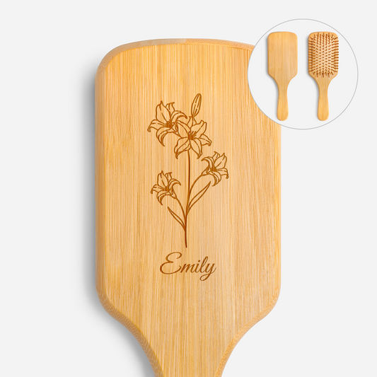 7781AUK1 personalised engraved bamboo hairbrush with birth flower for her 7781aq8f5a_5ea837ab 7e25 4ef5 8dfa 3761a8e1ec29