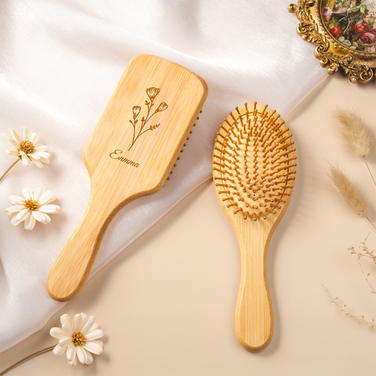 7781AUK2 personalised engraved bamboo hairbrush with birth flower for her 7781aq8f5a