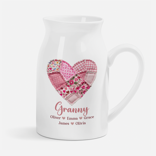 7809OUK1 personalised pink heart flower vase with names for grannymum 7809o