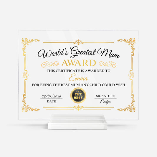 7894RUK1 personalised acrylic award plaque with stand for mumgrandma 7894rcpaa