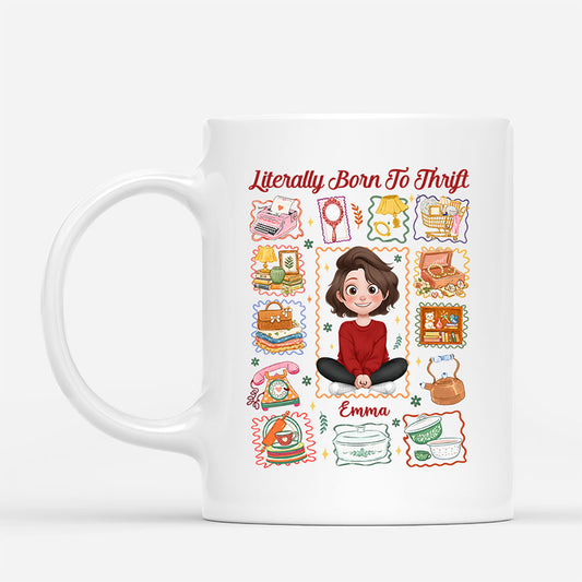 7923MUK1 personalised literally born to thrift mug for herhim 7923m8vca