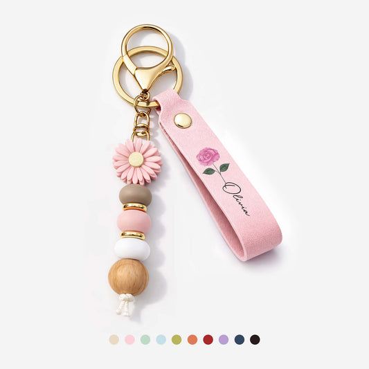 7968MUK1 personalised uv printed daisy beaded keyring with name for her 7968mj3l5a