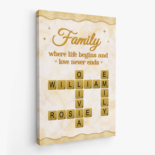 8062CUS2 3d printing effect custom crossword canvas family where life begins and love never ends_ 8062ccqzi
