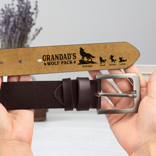 8084JUK2 personalised daddys wolf pack engraved leather belt for dadgrandad 8084jsfmb