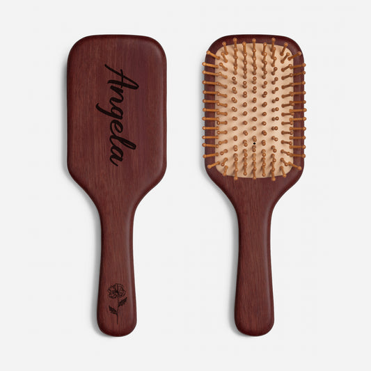 8125AUK1 personalised engraved wooden hairbrush with name and flower for her 8125aq6pca