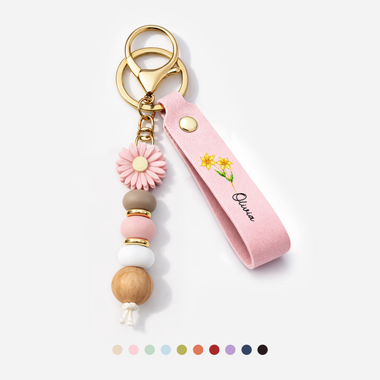 8174MUS1 daisy flower beaded keychain personalized gifts for her 8174mj