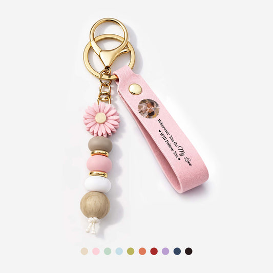 8540MUK1 personalised daisy beaded keyring with photo for couples 8540mjsvcg_2