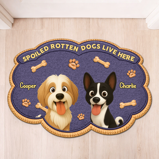 8558AUK1 personalised spoiled rotten dogs live here custom shaped doormat 8558adavrc_2
