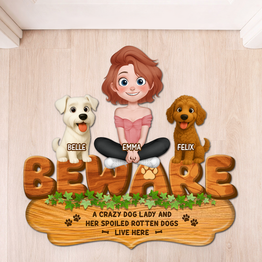 8573AUK1 personalised a crazy dog lady and her dogs live here custom shaped doormat 8573adafbc_jpg_27e935a8 2ebc 4020 9776 fd14a92bd331
