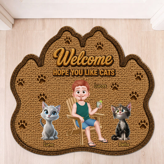 8616AUK1 personalised hope you like fur custom shaped doormat for cat owners 8616adayrd