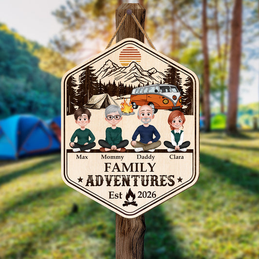 8700QUK2 personalised family adventures wood camping sign _for couples 8700qtysi