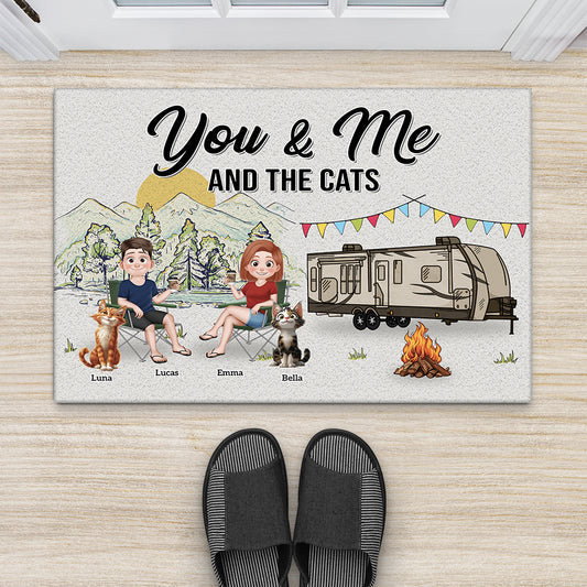 8998DUK1 personalised you me and the cats camping doormat for couples 8998d3d1d