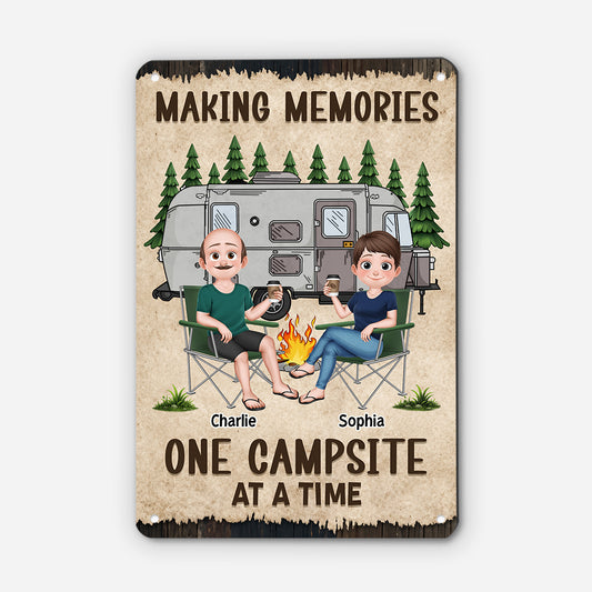 9032EUK2 personalised making memories one campsite at a time camping metal sign for couples 9032etpmg