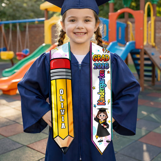9193AUK2 personalised grad 2026 kindergarten graduation stole for kids 9193abadrs