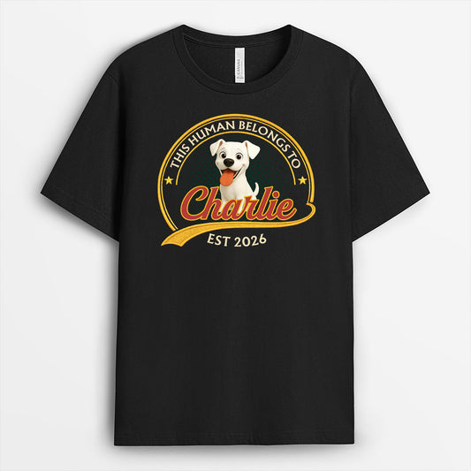 9203AUK1 personalised this human belongs to dog t shirt for dog lovers 9203aaysc