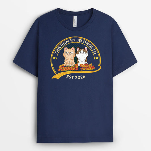 9203AUK2 personalised this human belongs to cat t shirt for cat lovers 9203aaysd