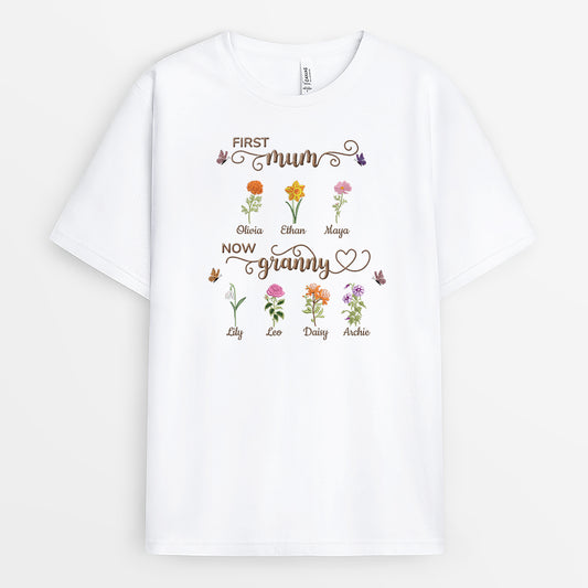 9266AUK1 personalised first mum now granny flower t shirt for mumgranny 9266a8fka