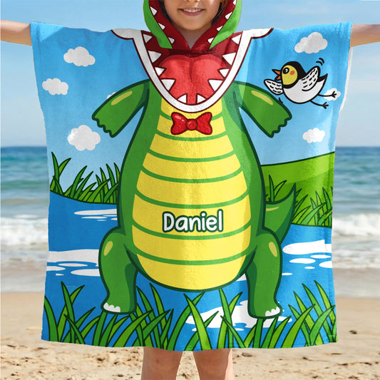 9269AUK1 personalised summer dinosaur hooded beach towel for kids 9269absdak