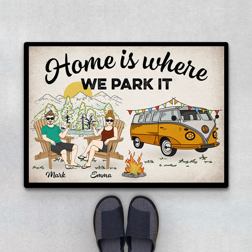 Personalised Home Is Where We Park It Doormat