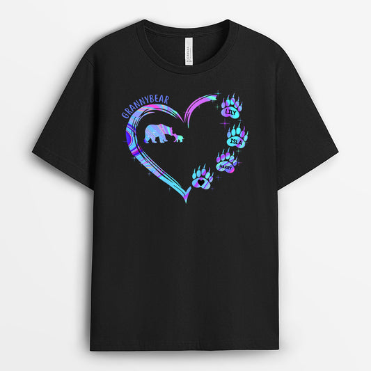 0133AUK1 Personalised T shirts presents Bear Grandma Mom Heart
