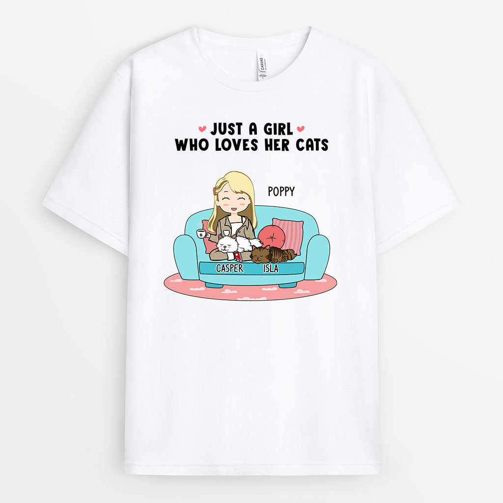 0150AUK1 Personalised T shirts presents Girl Cat Lovers Text