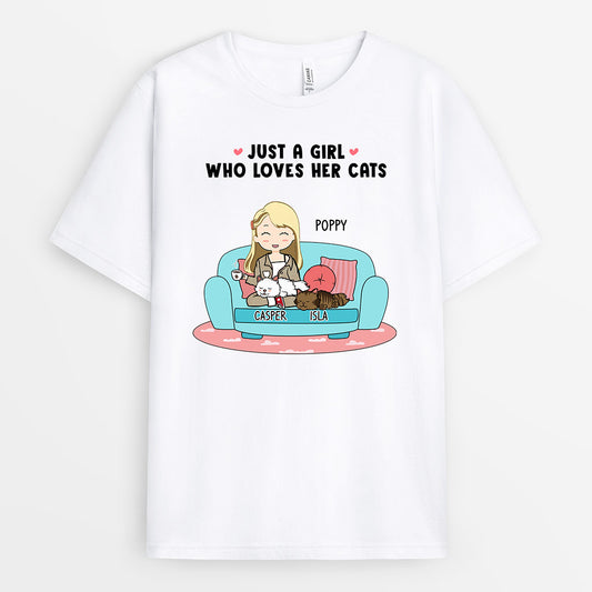 0150AUK1 Personalised T shirts presents Girl Cat Lovers Text