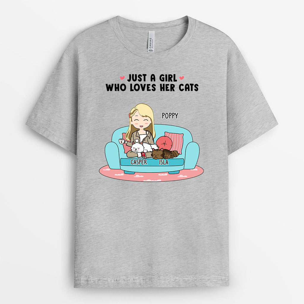 0150AUK2 Personalised T shirts presents Girl Cat Lovers Text